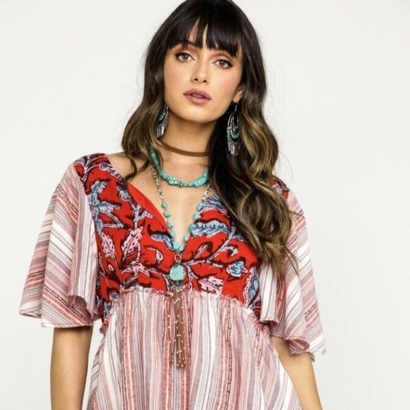 Free People Red Babydoll Swing Bottom Tunic Dress - Picture 4 of 5